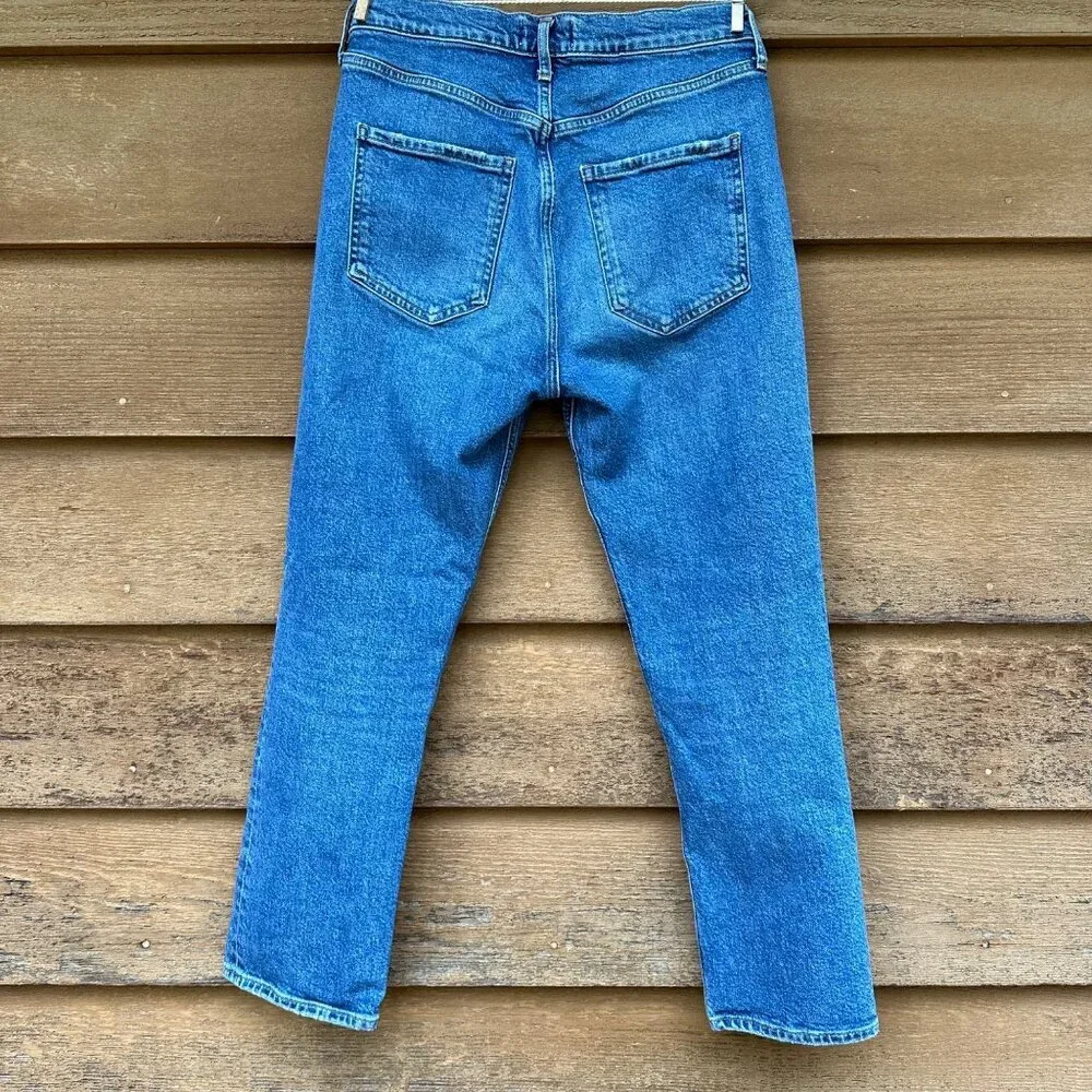 Agolde Riley Crop Button Fly High Waist Straight Leg Blue Jeans Size 28 - Picture 3 of 16